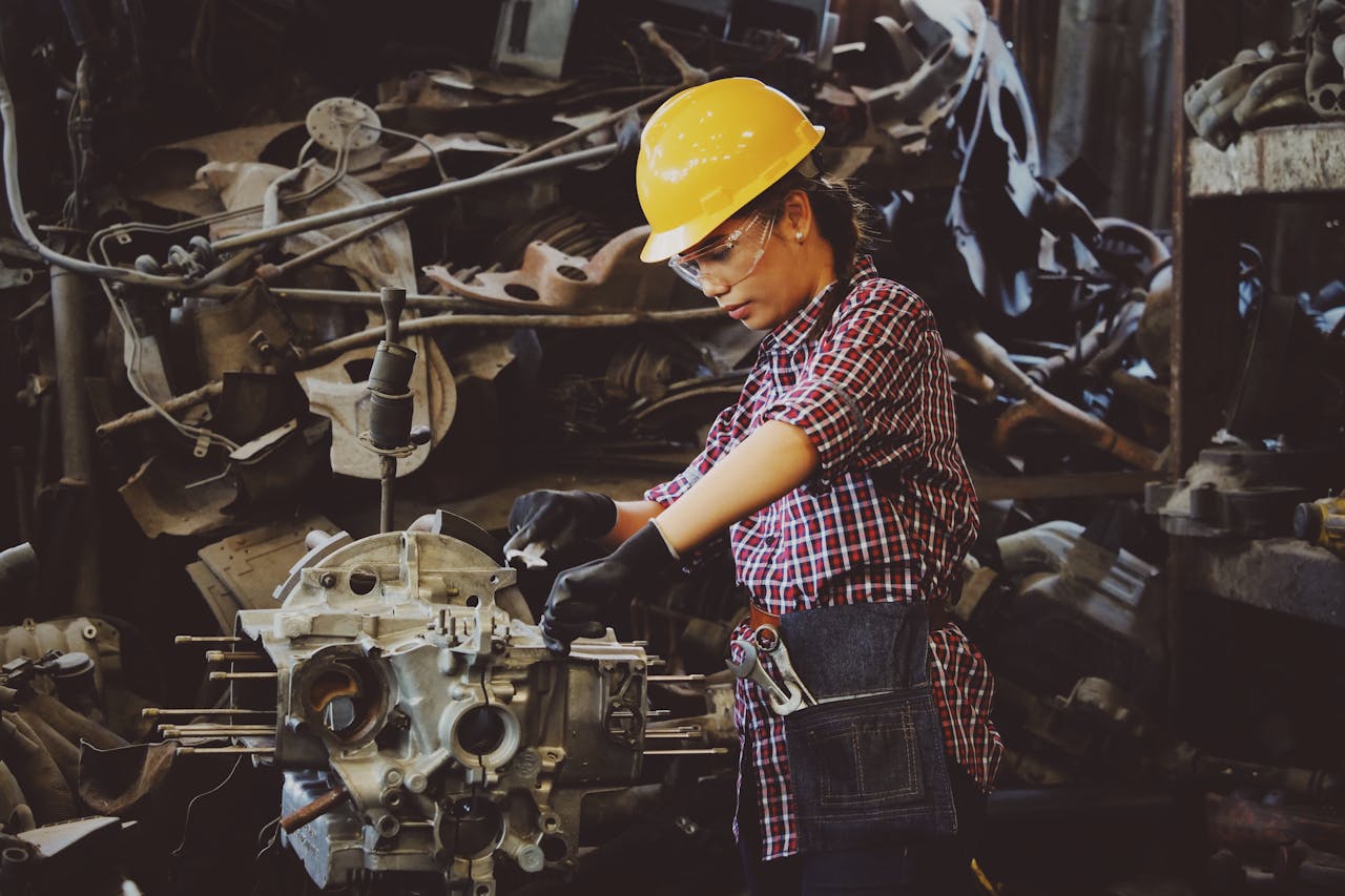 woman working with industrial equipment